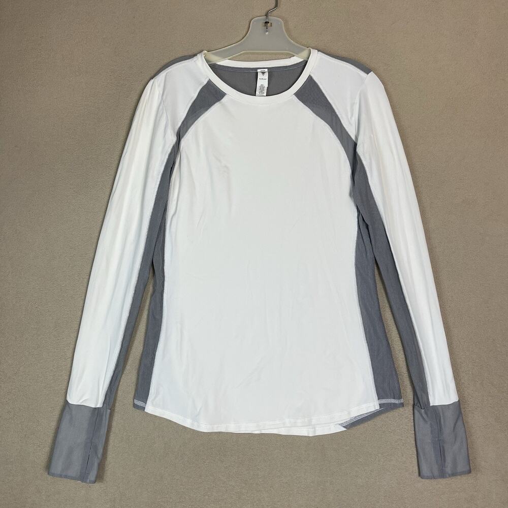Aurum Shirt Womens‎ 8 White Gray Long Sleeve Performance Mesh Panel Design Tee